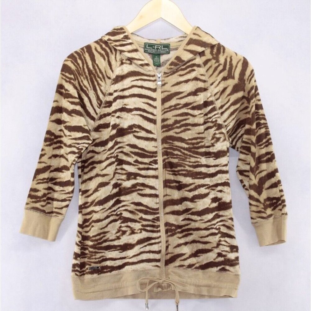 Lauren Active Ralph Lauren Women's Animal Print Hoodie Cotton Knit Sz M